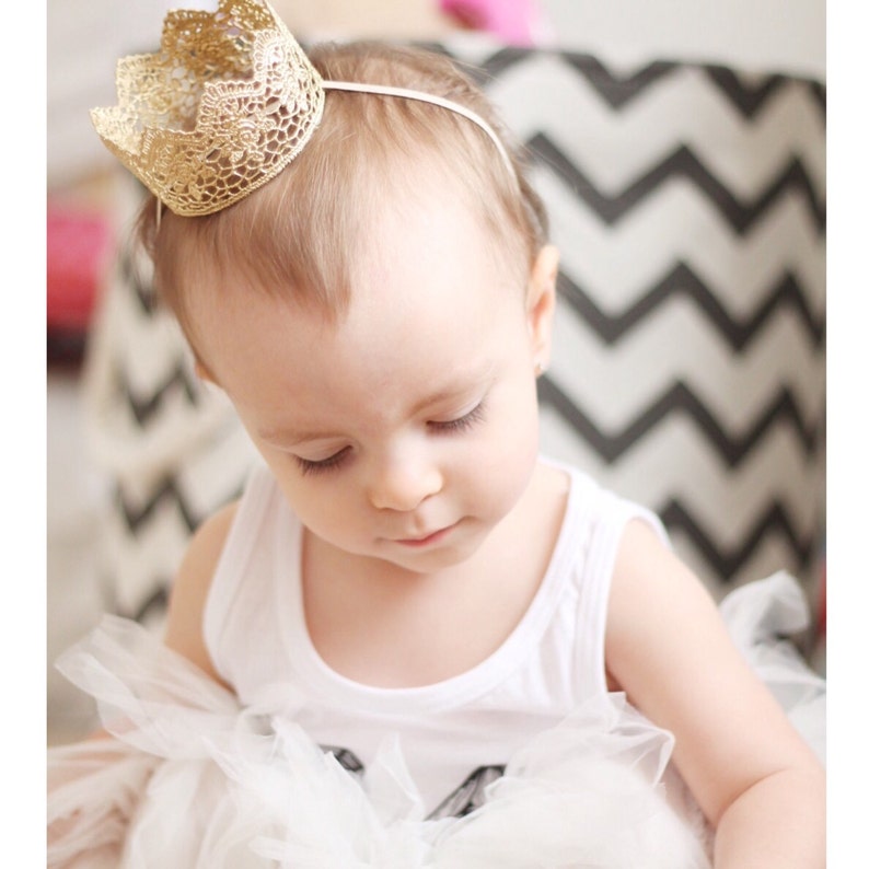 1st birthday crown gold Chloe Mini lace crown party hat baby girl toddler image 4