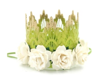 Corona de encaje de princesa rana / Sombrero de cumpleaños verde para niñas