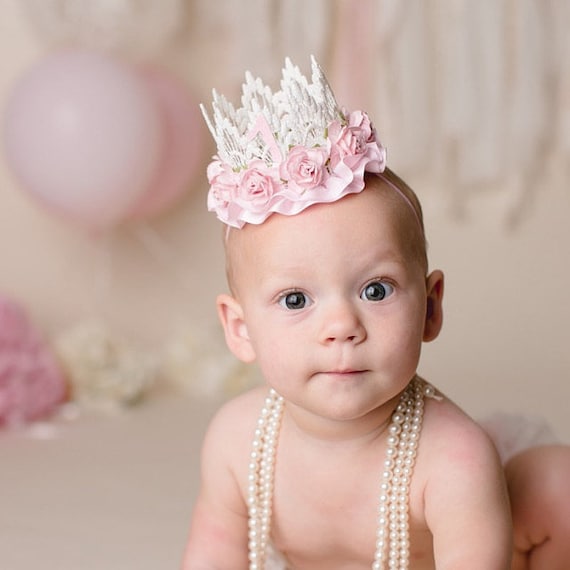 First Birthday Lace Crown Palest Pink White Mini Sienna
