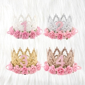 Baby Girl First Birthday Flower Crown | 1st birthday party hat | 2nd birthday tiara | 3rd birthday crown | 4th birthday hat | Choose One