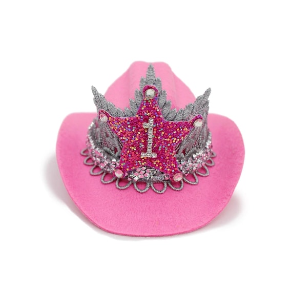 Mini Pink Cowboy Hat with Tiara, First Rodeo Birthday, Pet Costume