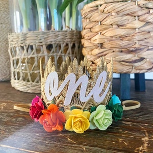 First Birthday Rainbow Flower Crown, rainbow baby girl