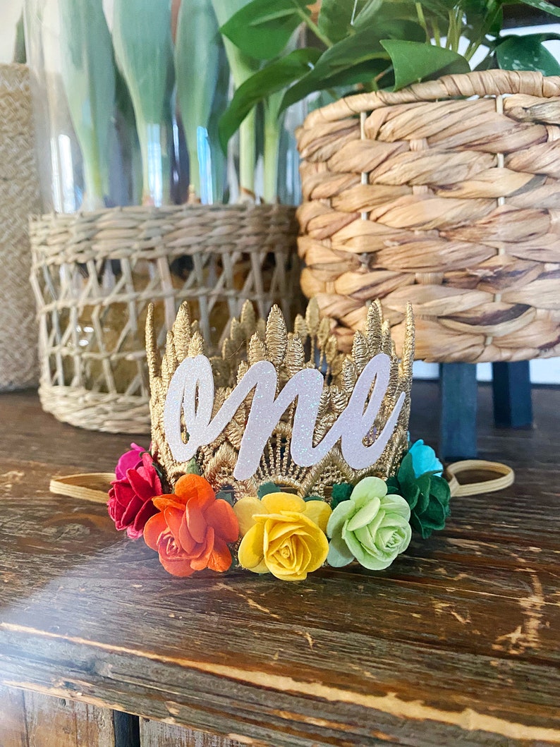 First Birthday Rainbow Flower Crown, rainbow baby girl