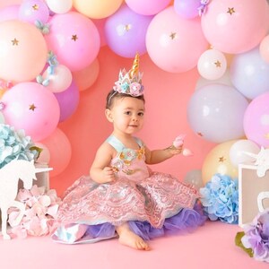 Unicorn Princess flower Crown Unicorn 1st birthday party pink lavender aqua Sienna Mini crown fits babies adults image 2