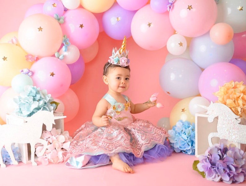 Unicorn Princess flower Crown Unicorn 1st birthday party pink lavender aqua Sienna Mini crown fits babies adults image 2