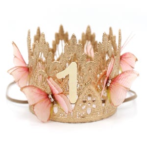 Fairy First Birthday Butterfly Mini Sienna Flower Lace Crown, Baby Girl Birthday Tiara, Toddler Headpiece - Cake Smash Crown, Handmade Tiara