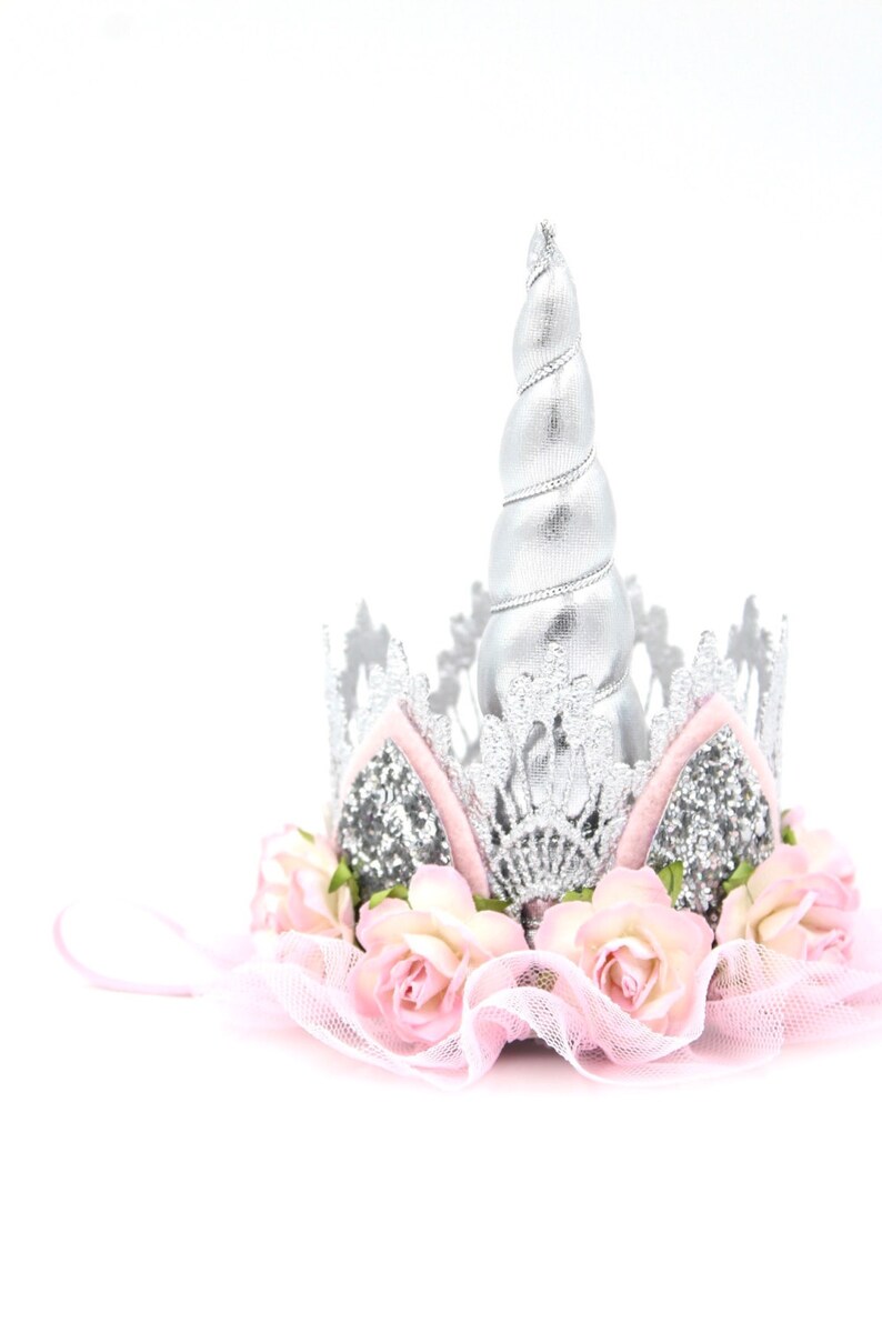 Unicorn flower lace crown headband  silver  pink ivory  image 4