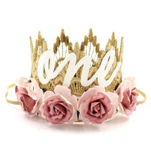 First Birthday Crown Gold Lace Flower Crown | Handmade Baby Flower Crown Headband | One Birthday Crown | Cake Smash, Photo Prop, Keepsake