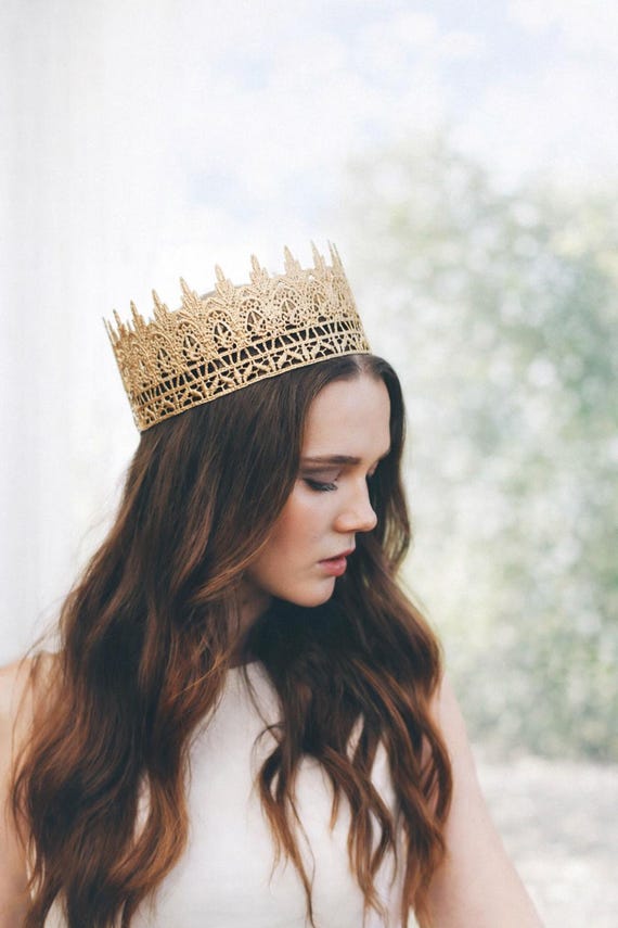 Gold Lace Crown, Regal Queen Tiara, Birthday Wedding Headpiece, Photo Prop