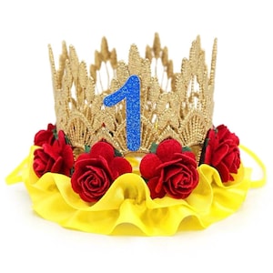 Princess 1st birthday crown | Baby Girl 1st Birthday Tiara | Sienna MINI lace crown headband | red + blue + yellow | customize in ANY age