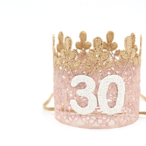30th birthday crown | mini Sage lace crown party hat | rose gold + blush + white  | gift for her | customize in ANY age