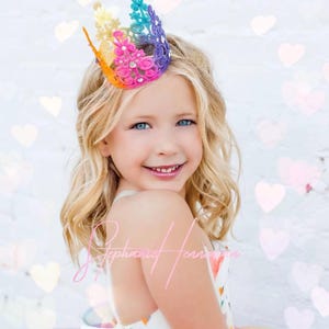 Rainbow Birthday Crown | Mini Lace Crown with Crystals | Bold or Pastel Party Tiara | 1st Birthday Prop | Toddler & Kids Photo Shoot
