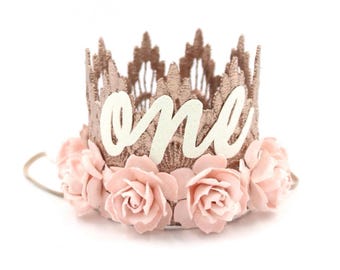 Rose Gold Lace Birthday Crown | Pink Roses Cake Smash Tiara