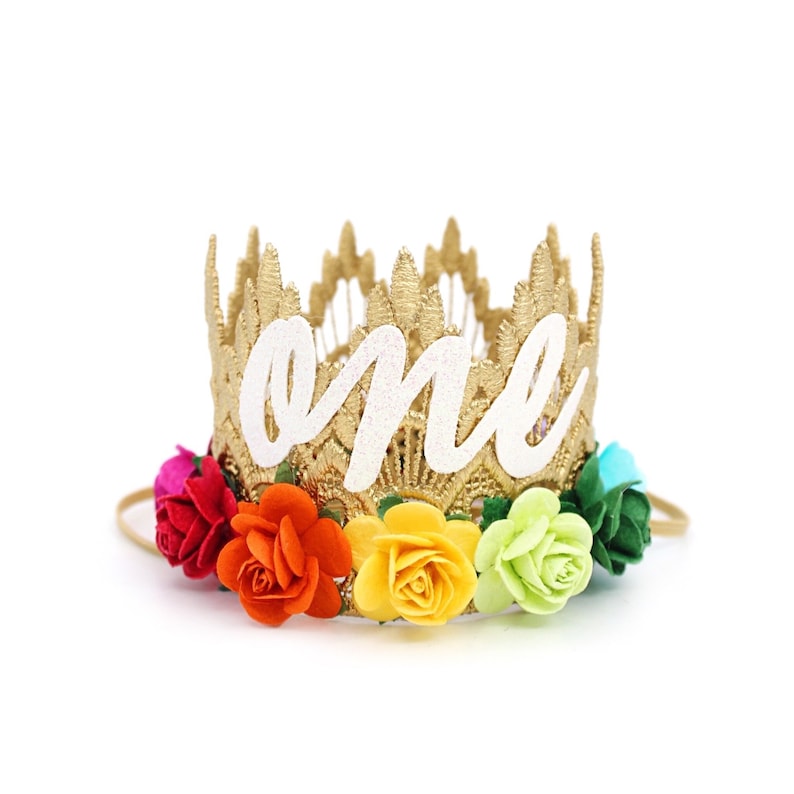 Rainbow First Birthday Crown with roses. 2nd Birthday Tiara