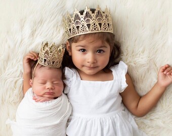 Big Sister Little Sister SIENNA crown set of 2 || Mommy and Me GOLD lace crowns || Photography Prop