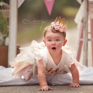 First Birthday Crown 1st Birthday Crown 1st Birthday Girl Outfit First Birthday Outfit Girl gold baby pink Sienna MINI image 5