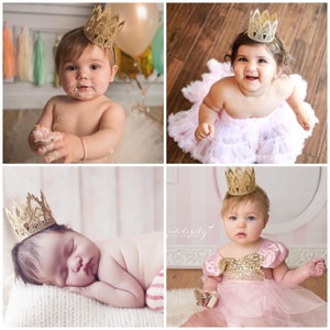 Gold Lace Crown Headband Girls Hair Accessory 1st Birthday Crown Baby Girl Lace Tiara Gift for Newborn Cake Topper Sienna MINI image 7