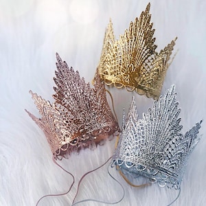 Sevyn Tiara Crown || gold + rosegold + silver || MINI lace crown with headband || photography prop or cake topper ||  Choose ONE