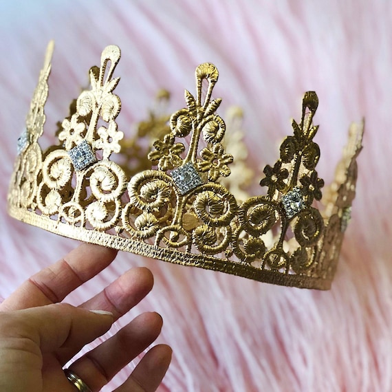 Gold Lace Crown Bridal Tiara Flower Girl Crown Bachelorette Party Gift for Her Toddler Adult Sizes Elle Lace Crown Etsy UK