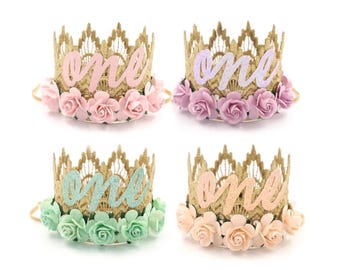 Baby Girl First Birthday Flower Crown | Lace Birthday Tiara | Photo Prop