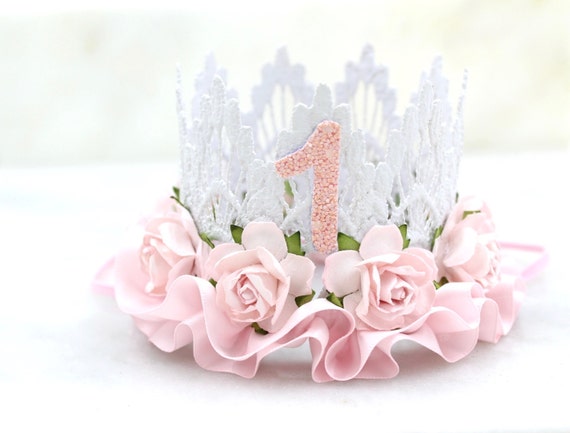 First Birthday Lace Crown Palest Pink White Mini Sienna