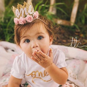 First Birthday Crown 1st Birthday Crown 1st Birthday Girl Outfit First Birthday Outfit Girl gold baby pink Sienna MINI image 9