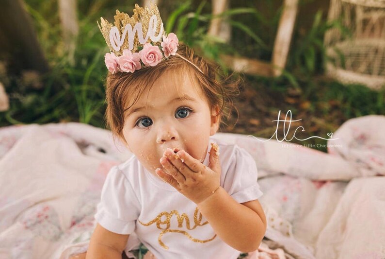 First Birthday Crown 1st Birthday Crown 1st Birthday Girl Outfit First Birthday Outfit Girl gold baby pink Sienna MINI image 9