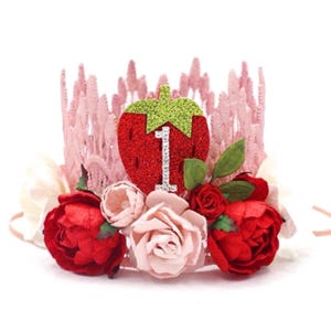 Strawberry First Birthday Crown | Strawberry Shortcake 1st Birthday Party Hat | Berry First Birthday Outfit | Baby Shower Gift | Sienna Mini
