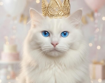 Gold Lace Cat Crown Tiara | Kitten Birthday Photo Prop | Small Pet Accessory