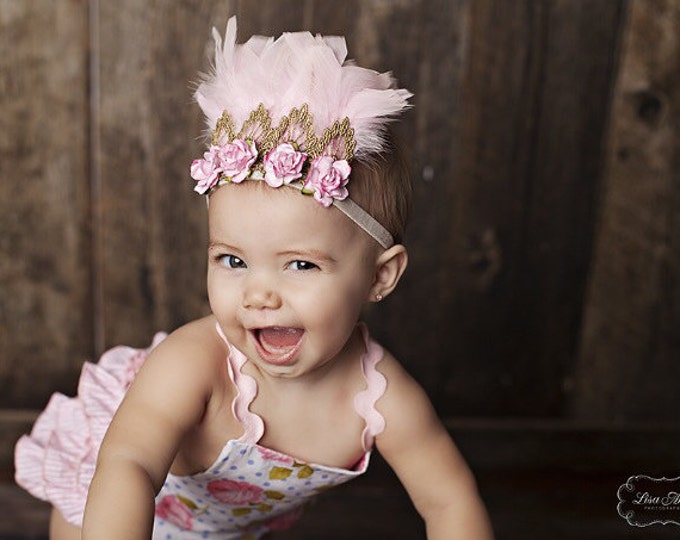 Garden Nymph PASTEL PINK Gold Lace Rose Flower Feather Etsy