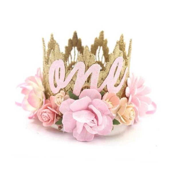 Corona per il primo compleanno di una bambina, fascia per capelli boho con pizzo floreale, fiori rosa, accessorio per il servizio fotografico "cake smash".