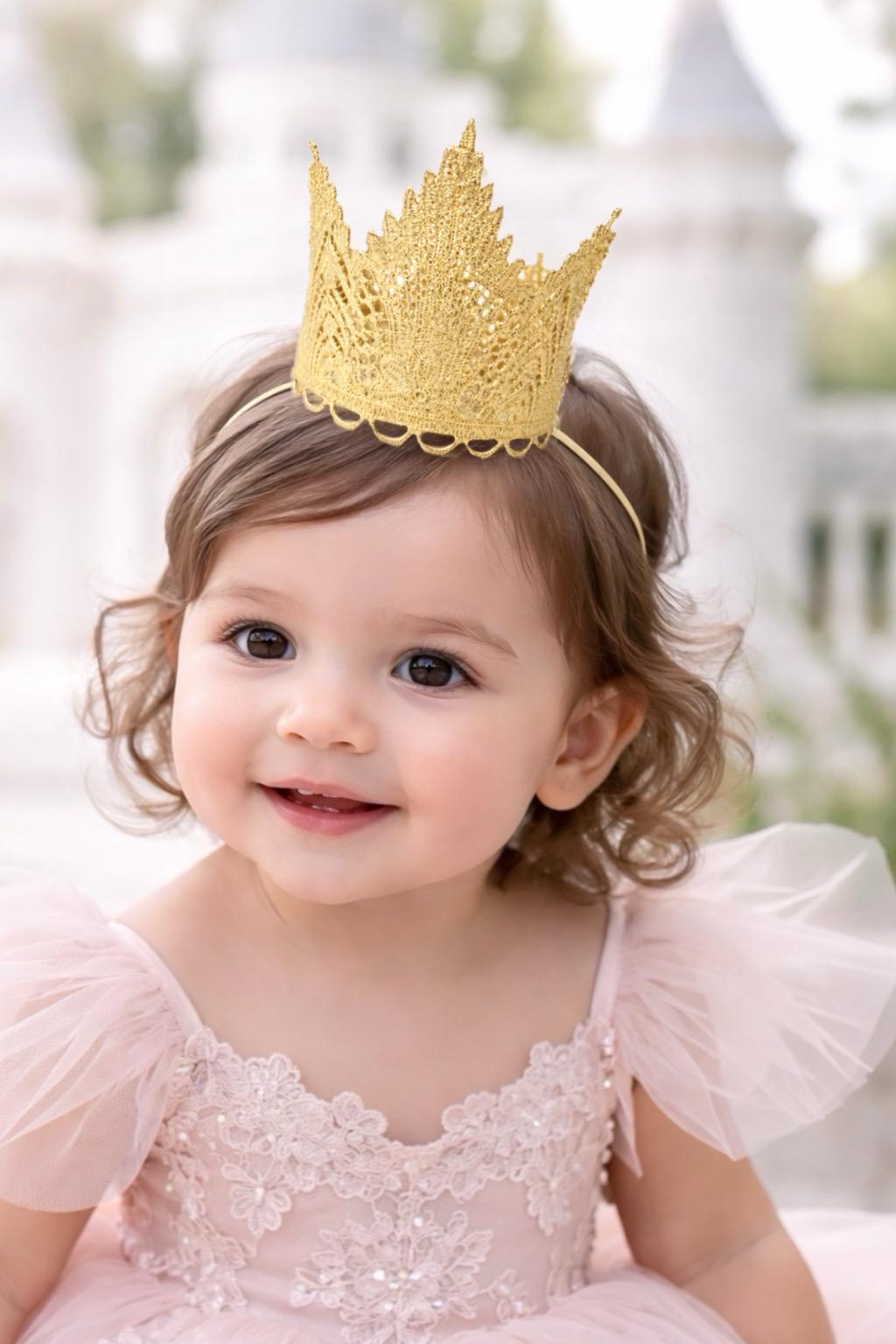 Gold Lace Crown Headband | Delicate Tiara for Baby, Toddler, Girl, Woman