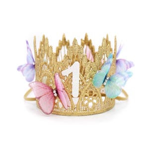 Fairy First Birthday Butterfly Crown | Gold Lace Birthday Tiara