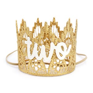 Birthday Crown | Mini Gold Tiara with White Cursive Age | One Two Three up to Ten | 1st 2nd 3rd Birthday Party Hat