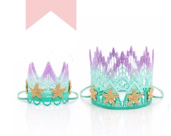 Corona de cumpleaños para perro, tiara de sirena y estrella de mar, sombrero de fiesta para mascotas