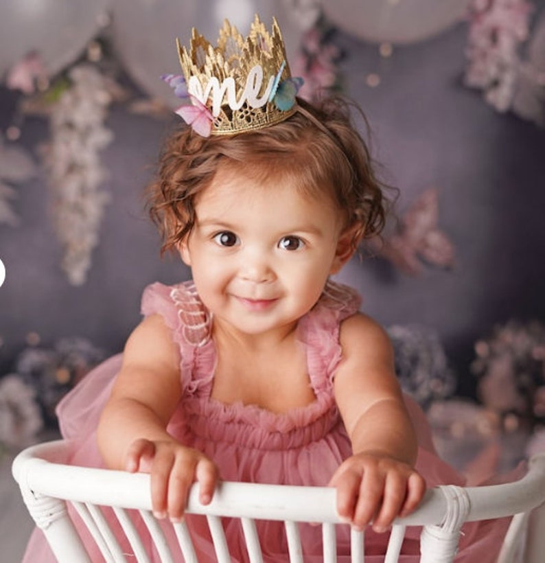 fairy first 1st one birthday butterfly mini Sienna flower lace crown party hat headband baby girl outfit customize ANY age image 4