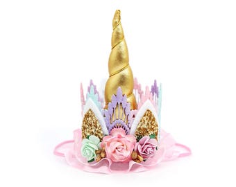 Einhorn-Spitzenkrone | Pastell Blumen-Mädchen Stirnband, Geburtstagsfeier