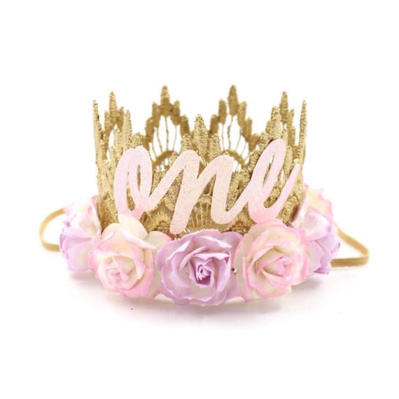 First Birthday Flower Crown | Gold Lace Floral Crown for Baby Girl