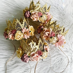 First Birthday Boho Flower Crown – Dusty Pink Mauve Roses Headband image 3