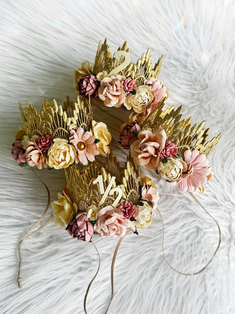 First Birthday Boho Flower Crown – Dusty Pink Mauve Roses Headband image 3