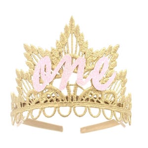 First Birthday Crown | 1st Birthday Tiara | ONE crown | Sienna petite tiara | gold + pink