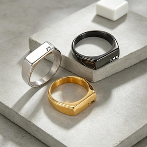 Anillo de sello de plata personalizado para hombre, anillos rectangulares, anillos para el meñique, anillo de plata con nombre personalizado, joyas, ideas de regalos personalizados