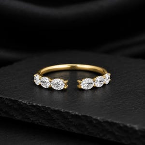 Moissanite Open Wedding Band, Yellow Gold Stackable Ring, Round Cut Eternity Band, Modern Minimalist Bridal Ring, Anniversary Gift for Her