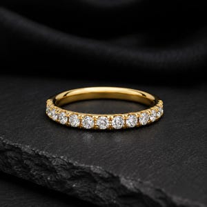 Elegant Round Moissanite Eternity Band, 14K Gold plated Wedding Ring, Minimalist Stackable Band, Anniversary Gift for Women