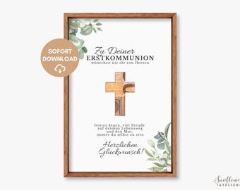 Geldgeschenk Kommunion Junge Mädchen | Erstkommunion Geschenk zum Ausdrucken | Kreuz Elegant | Last Minute Geschenk Idee | Sofort Download