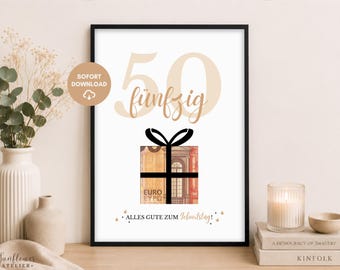 50th Birthday Money Gift Template | Gift for Men or Women | Printable Birthday Gift | Last Minute Idea | Digital Download