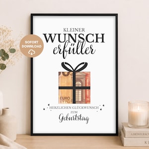Pequeño detalle para cumplir deseos de cumpleaños | Regalo en efectivo para hombres y mujeres | Regalo de cumpleaños imprimible | Blanco y negro | Descarga digital