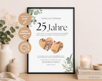 Personlig silverbröllopsdagspresent med namn | 25-års bröllopsdagspresent med jubileumsnamn | Jubileumspresent för gifta par | Mall för digital nedladdning
