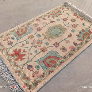 Handgeknüpfter Oushak Teppich - Beieg Grüner Wollteppich, Traditioneller Stil