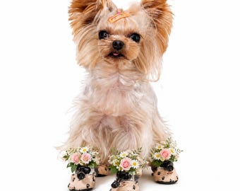 Botines vaqueros para perros con arreglo floral / Zapatos formales para mascotas Yorkshire Terrier